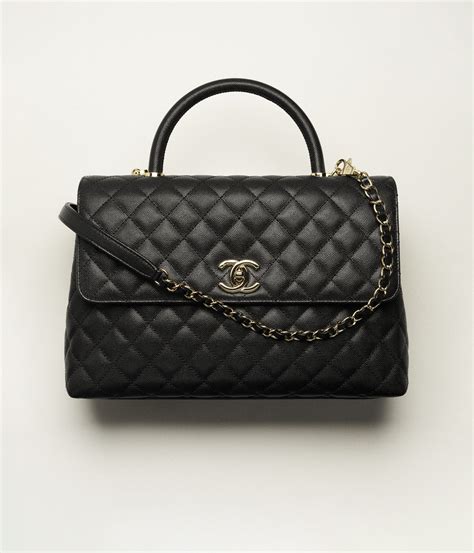 chanel 92992|Maxi flap bag with top handle, Grained calfskin & gold.